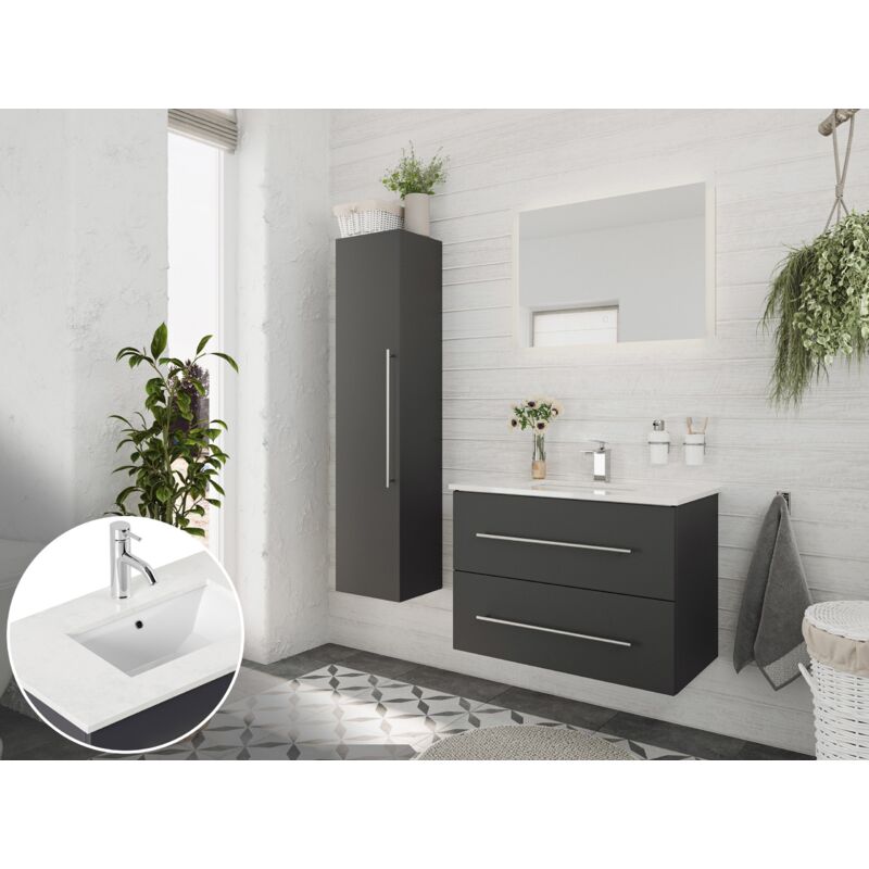

Set de baño Ely 80 cuarzo 3pzs espejo LED Antracita