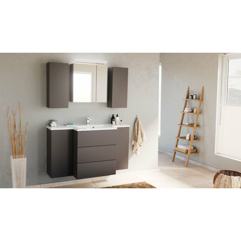 

Set de baño Emilia premontado con armario de espejo-LED diseño Antracita satin.