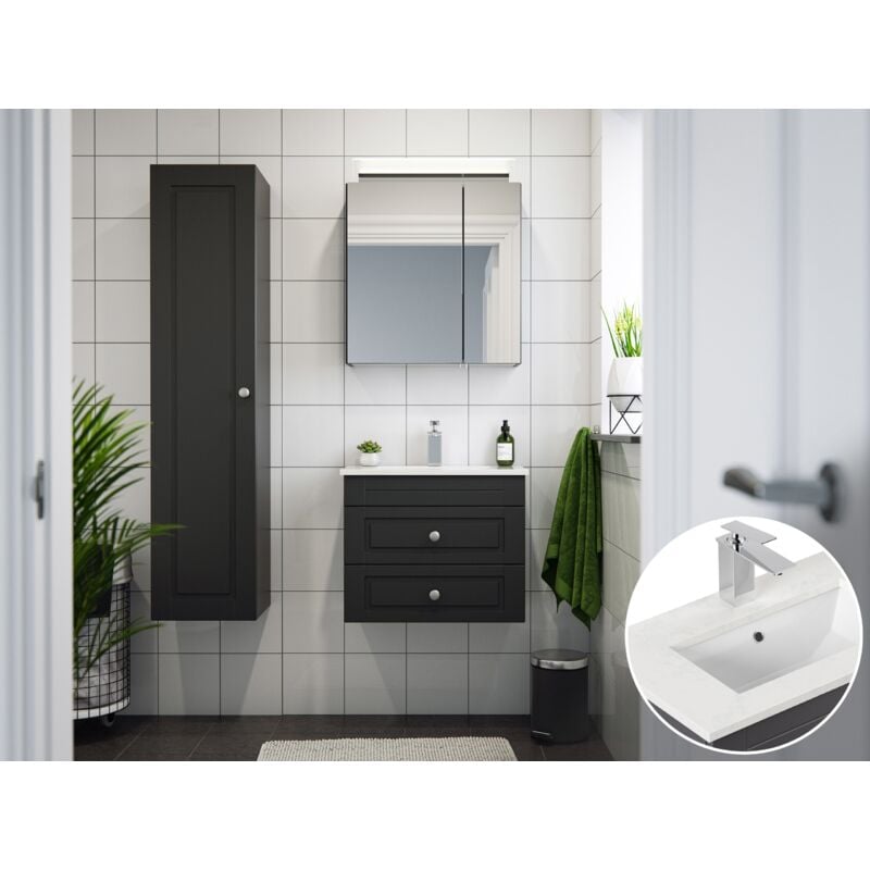 

Set de baño Eton 600 Cottage cuarzo 3pzs armario con espejo Antracita