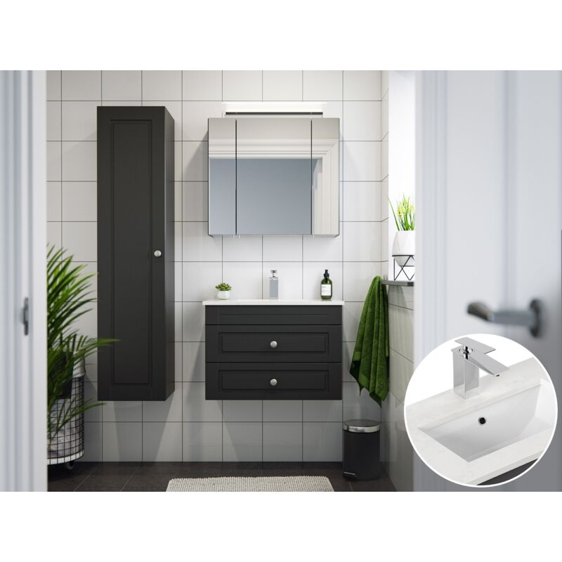 

Set de baño Eton 700 Cottage cuarzo 3pzs armario con espejo Antracita