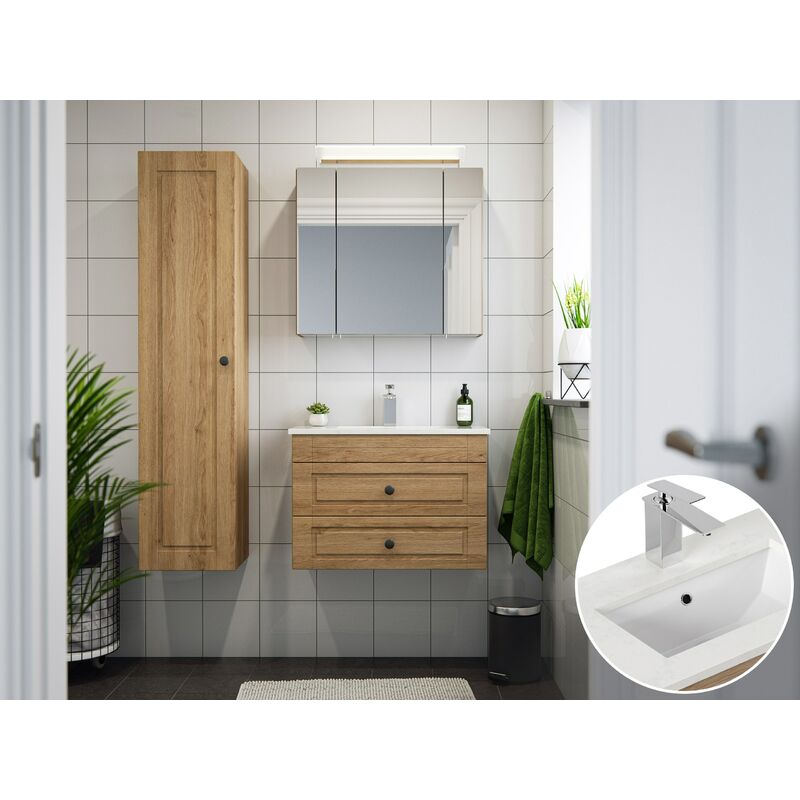 

Set de baño Eton 700 Cottage cuarzo 3pzs armario con espejo Roble claro