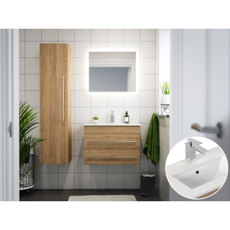 

Set de baño Eton 700 cuarzo 3pzs espejo LED Roble claro