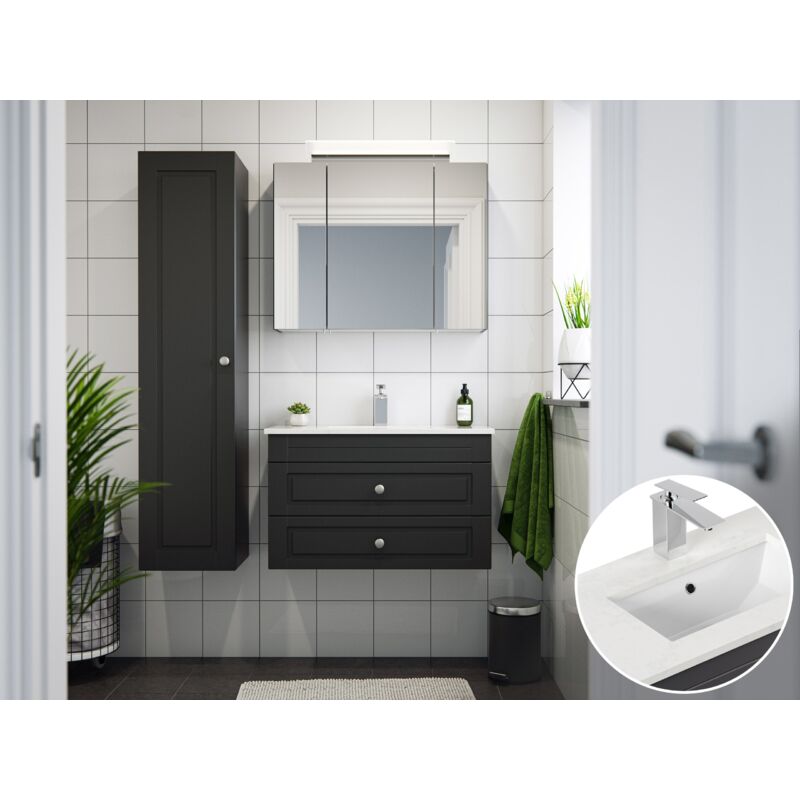 

Set de baño Eton 800 Cottage cuarzo 3pzs armario con espejo Antracita