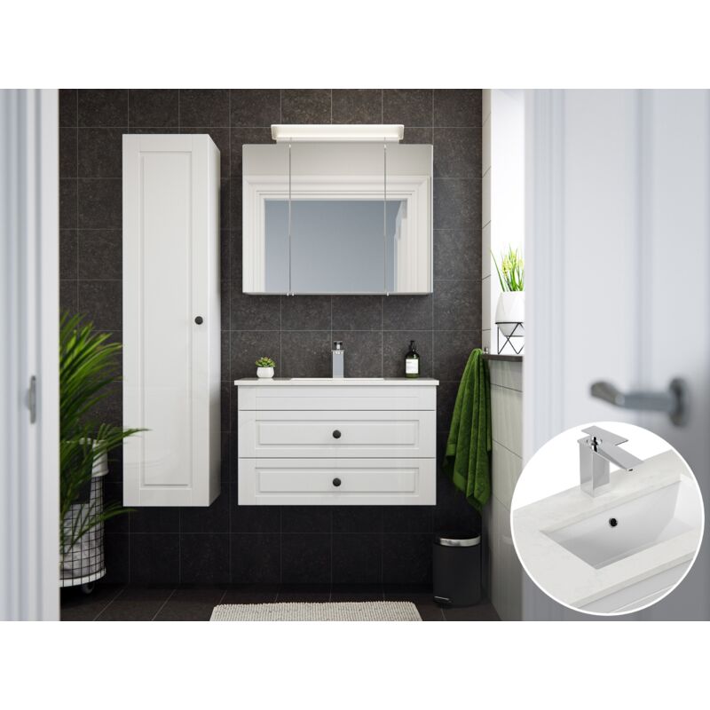 

Set de baño Eton 800 Cottage cuarzo 3pzs armario con espejo Blanco brillante