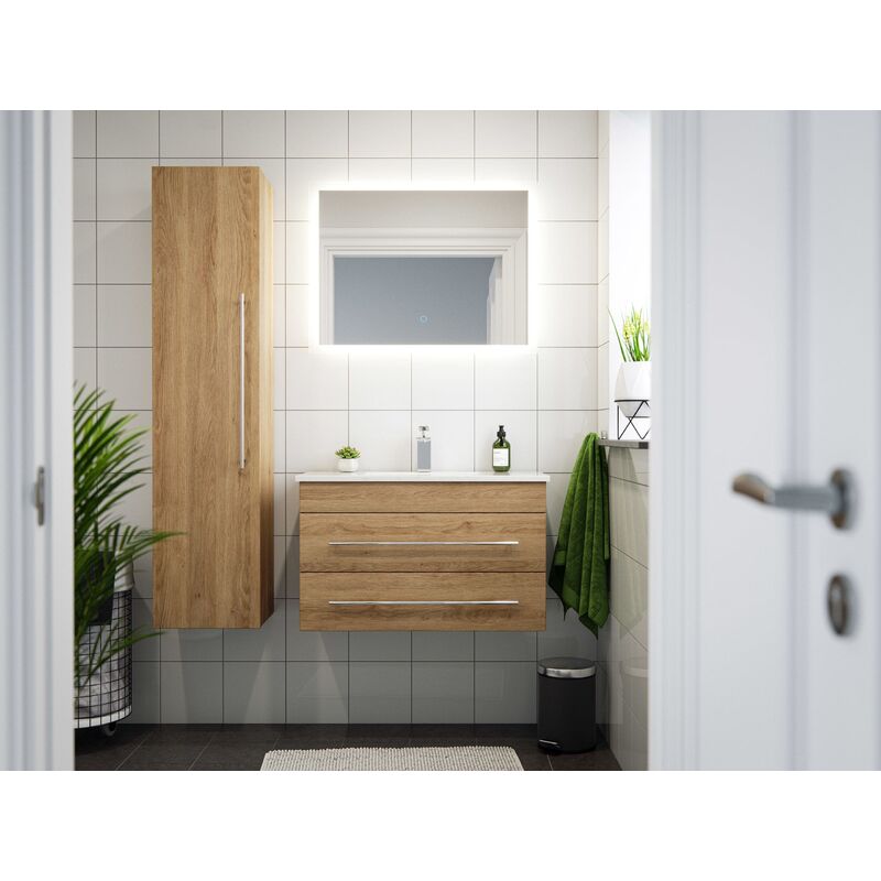 

Set de baño Eton 800 cuarzo 3pzs espejo LED Roble claro