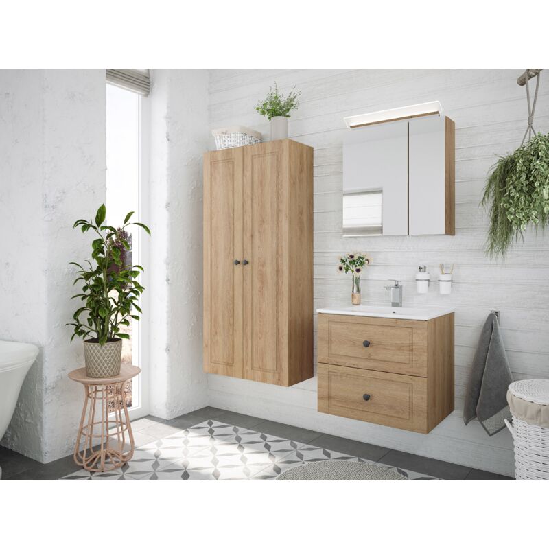

Set de baño Firenze 60 Cottage 4pzs armario con espejo Roble claro