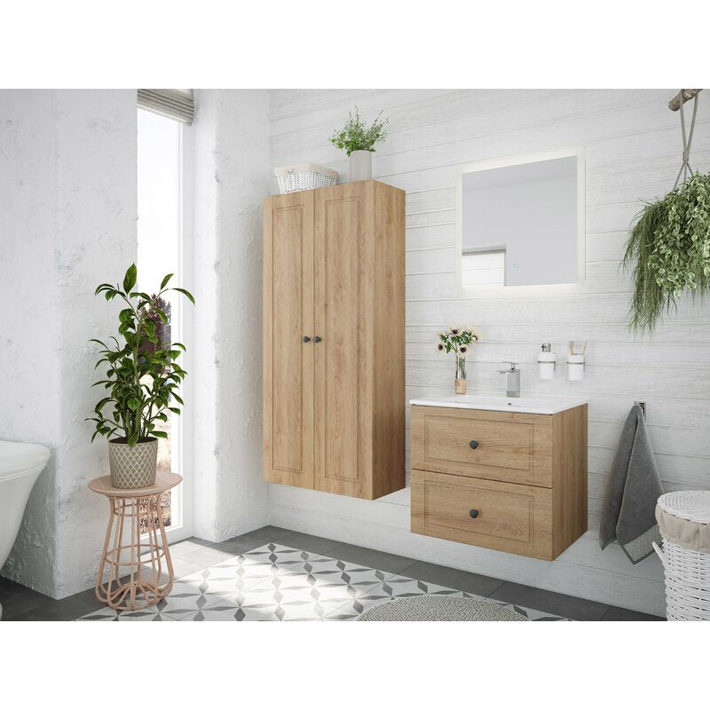 

Set de baño Firenze 60 Cottage 4pzs espejo LED Roble claro