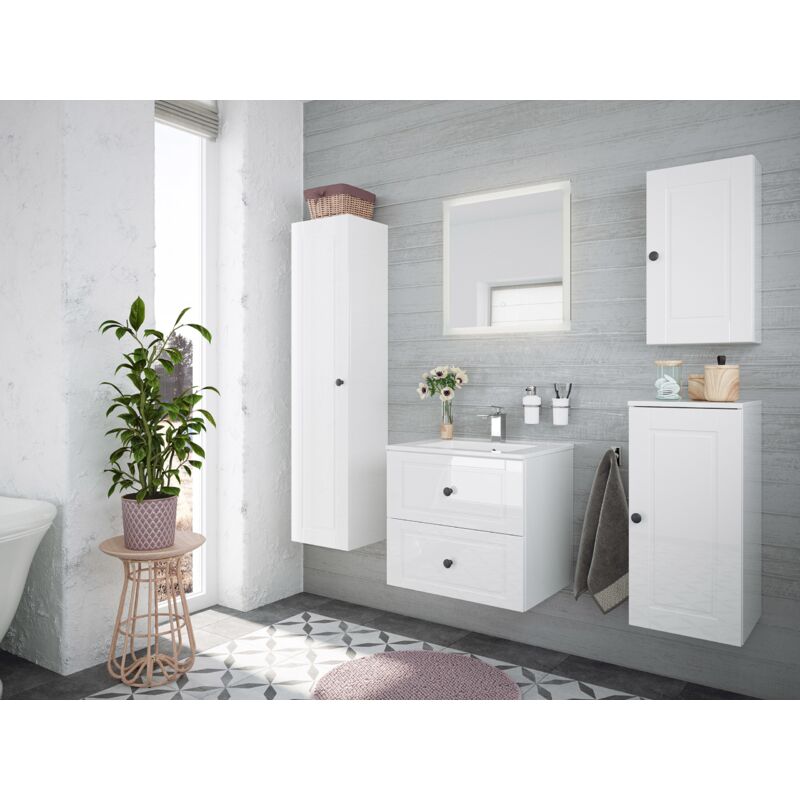 

Set de baño Firenze 60 Cottage 5pzs espejo LED Blanco brillante