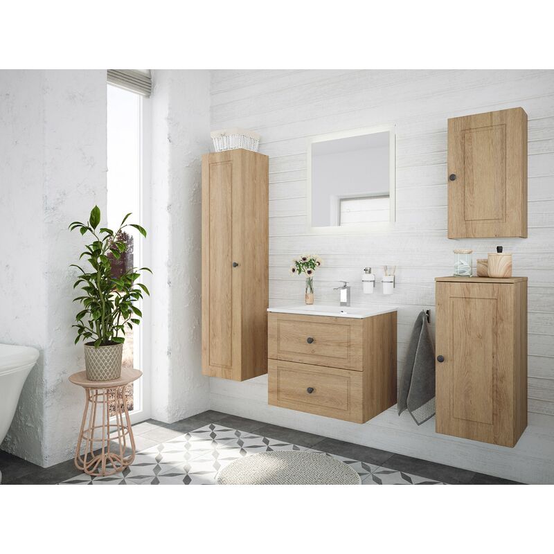 

Set de baño Firenze 60 Cottage 5pzs espejo LED Roble claro