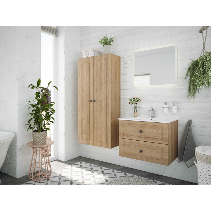 

Set de baño Firenze 70 Cottage 4pzs espejo LED Roble claro