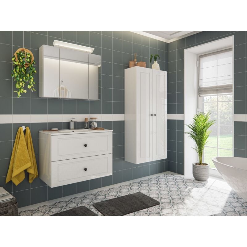 

Set de baño Firenze 80 Cottage 4pzs armario con espejo Blanco brillante