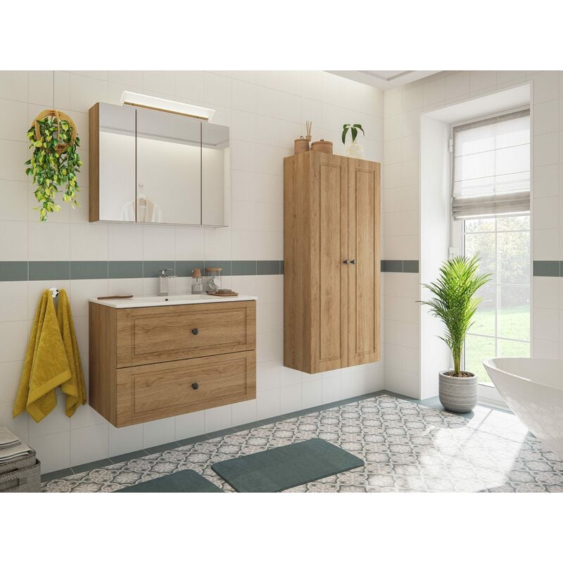 

Set de baño Firenze 80 Cottage 4pzs armario con espejo Roble claro