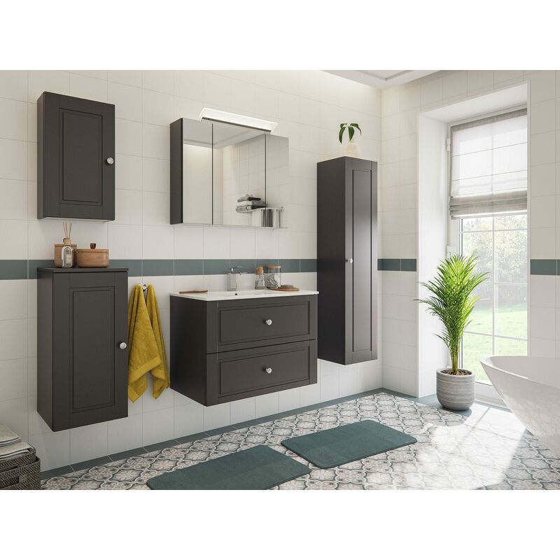 

Set de baño Firenze 80 Cottage 5pzs armario con espejo Antracita
