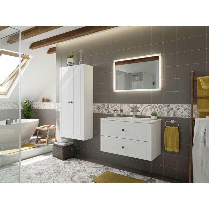 

Set de baño Firenze 90 Cottage 4pzs espejo LED Blanco brillante