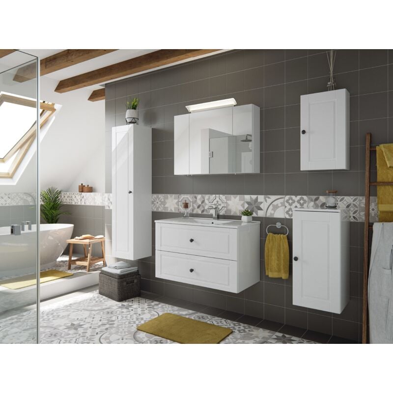 

Set de baño Firenze 90 Cottage 5pzs armario con espejo Blanco brillante