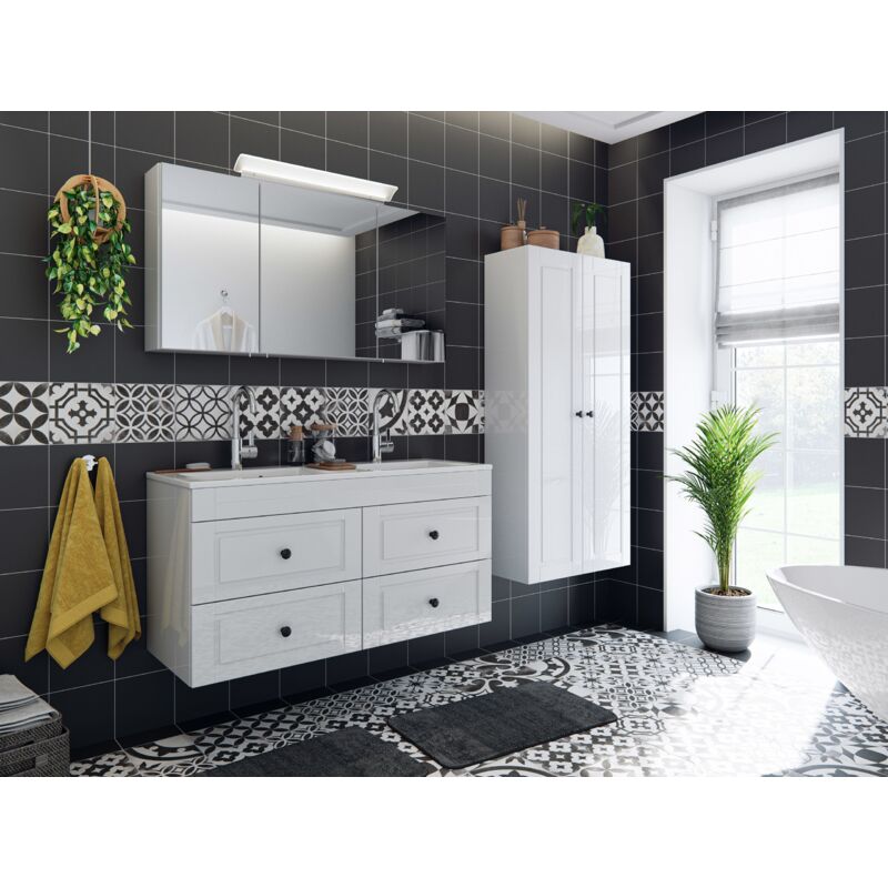 

Set de baño Helios Cottage 4pzs armario con espejo Blanco brillante