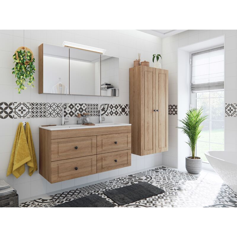 

Set de baño Helios Cottage 4pzs armario con espejo Roble claro