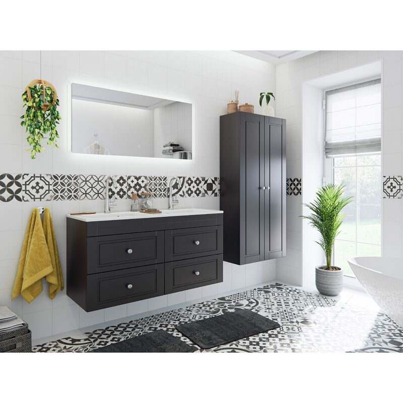 

Set de baño Helios Cottage 4pzs espejo LED Antracita