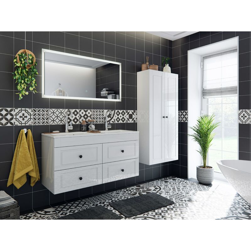 

Set de baño Helios Cottage 4pzs espejo LED Blanco brillante
