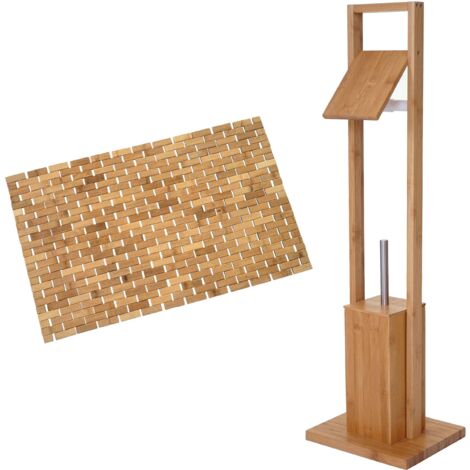 Set de baño HHG-560, portarrollos de papel higiénico Portarrollos de papel higiénico Alfombrilla de baño Mobiliario de baño Set de baño, bambú
