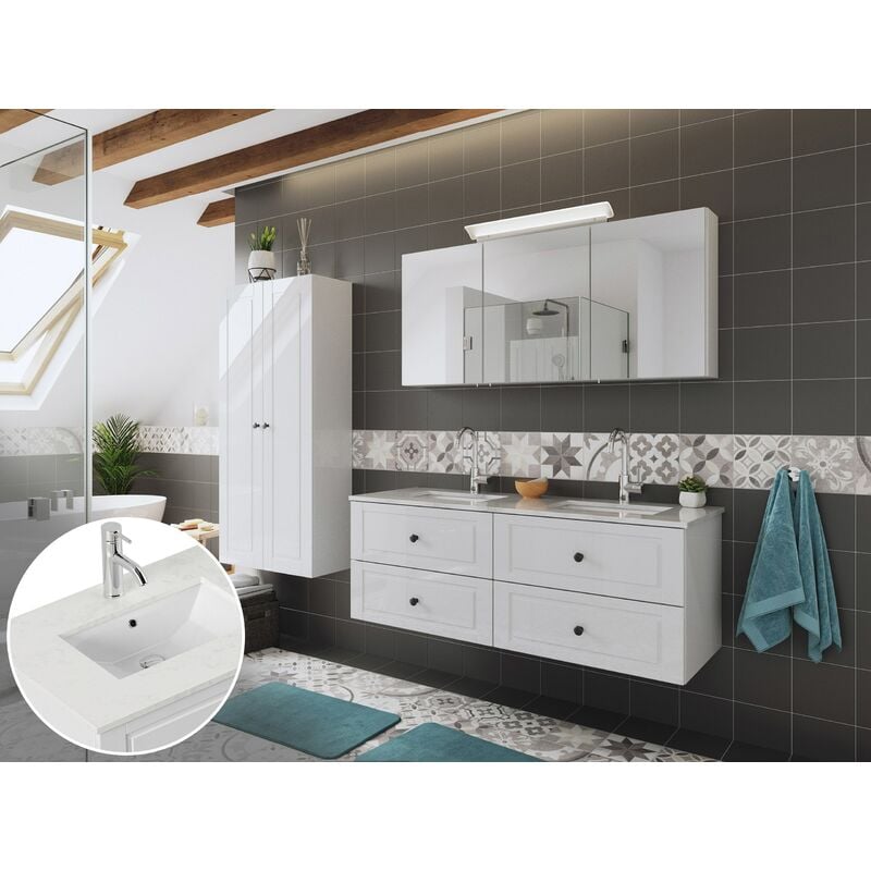 

Set de baño Leek XL Cottage cuarzo 4pzs armario con espejo Blanco brillante