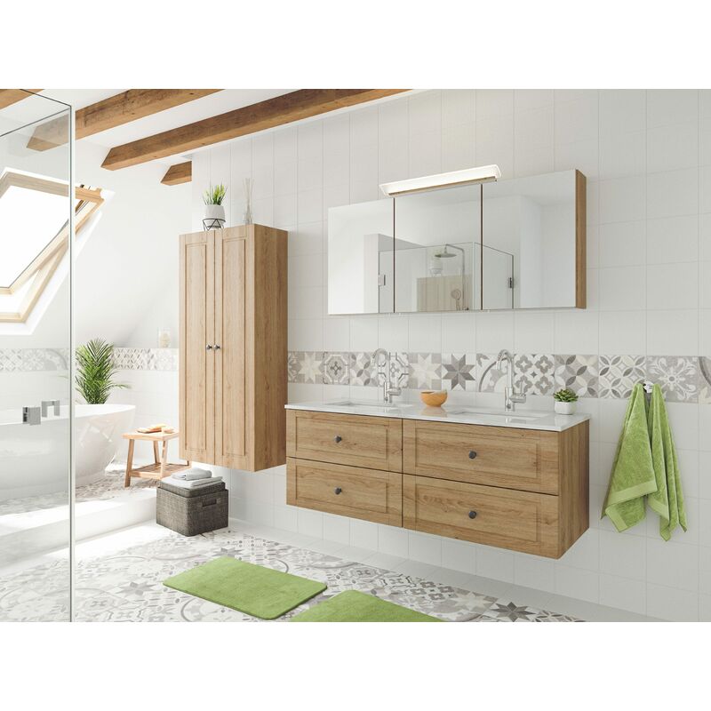 

Set de baño Leek XL Cottage cuarzo 4pzs armario con espejo Roble claro