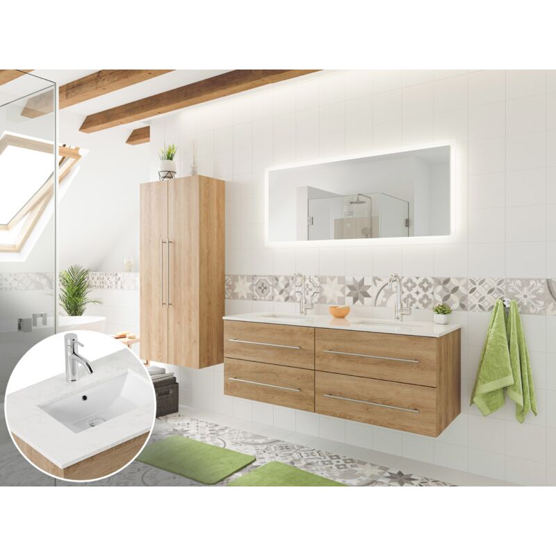 

Set de baño Leek XL cuarzo 4pzs espejo LED Roble claro