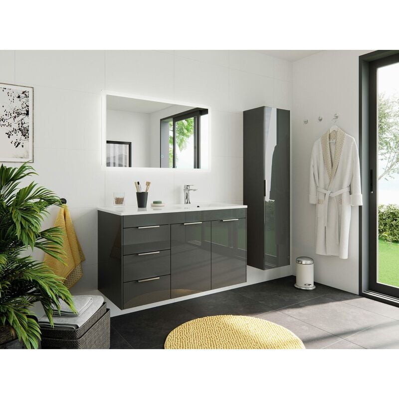 

Set de baño Madeira derecha 3pzs mueble auxiliar Grafito brillante