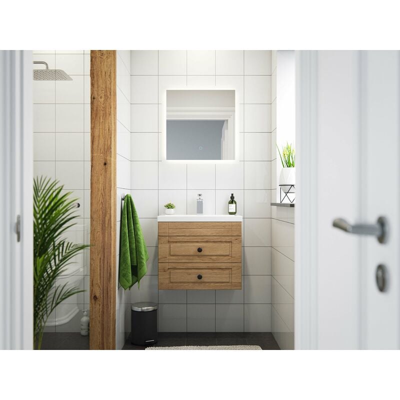 

Set de baño Mars 600 Cottage SlimLine espejo LED Roble claro