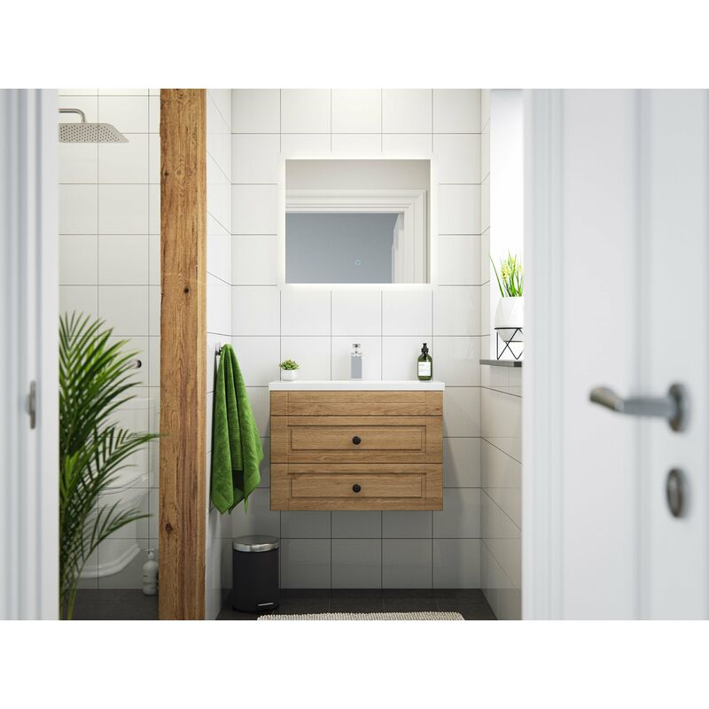 

Set de baño Mars 700 Cottage SlimLine espejo LED Roble claro