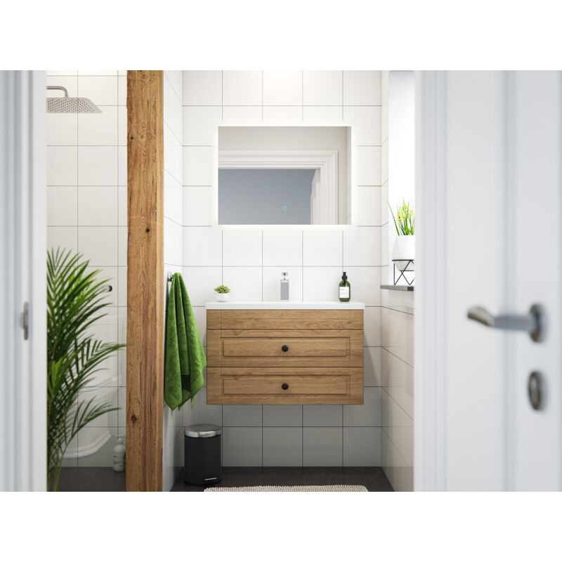 

Set de baño Mars 800 Cottage SlimLine espejo LED Roble claro