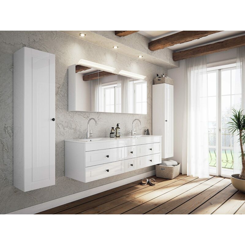 

Set de baño Milano XL Cottage 4pzs armario con espejo Blanco brillante