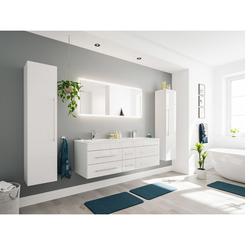

Set de baño Roma XL 4 U incl. Espejo-LED in Blanco brillante