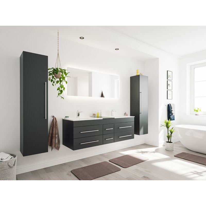 

Set de baño Roma XL 4 U incl. Espejo-LED in Negro satinado