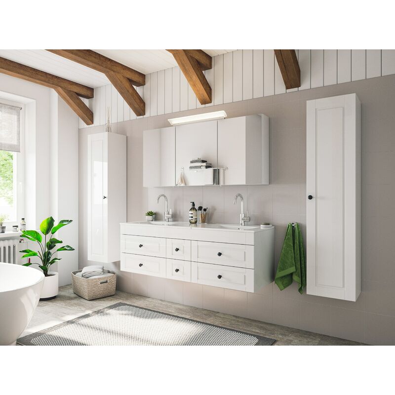 

Set de baño Roma XL Cottage 4pzs armario con espejo Blanco brillante