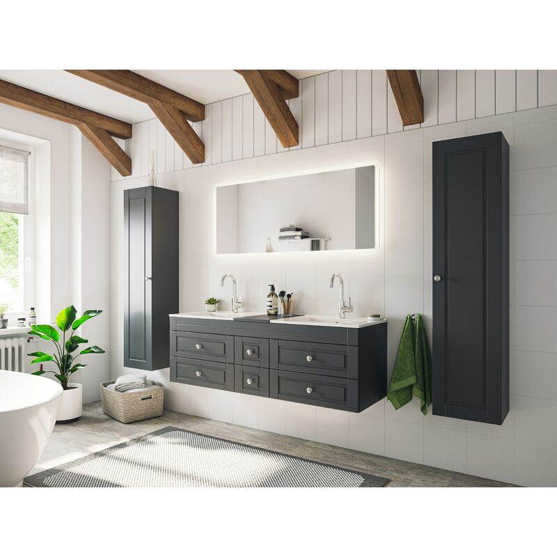 

Set de baño Roma XL Cottage 4pzs espejo LED Antracita satinado