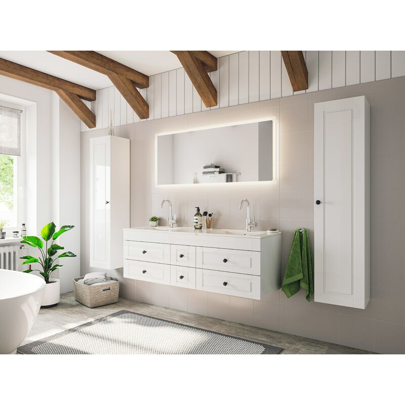 

Set de baño Roma XL Cottage 4pzs espejo LED Blanco brillante