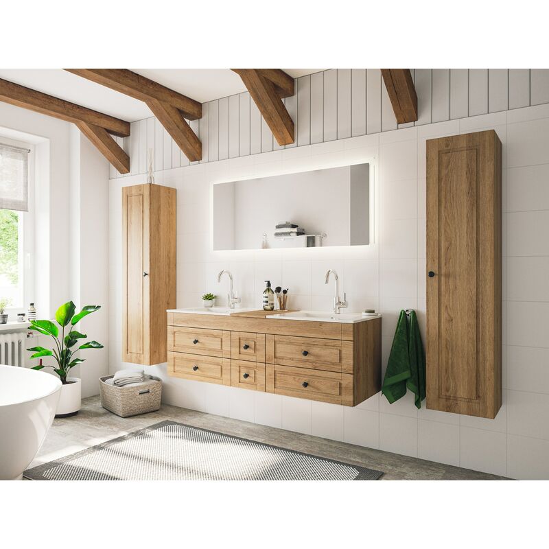 

Set de baño Roma XL Cottage 4pzs espejo LED Roble claro