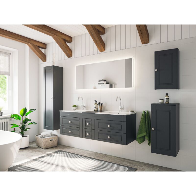 

Set de baño Roma XL Cottage 5pzs espejo LED Antracita satinado