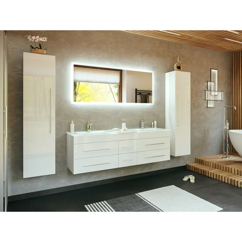 

Set de baño Vitro XL 4U incl. lavabos cristal, espejo LED Blanco brillante