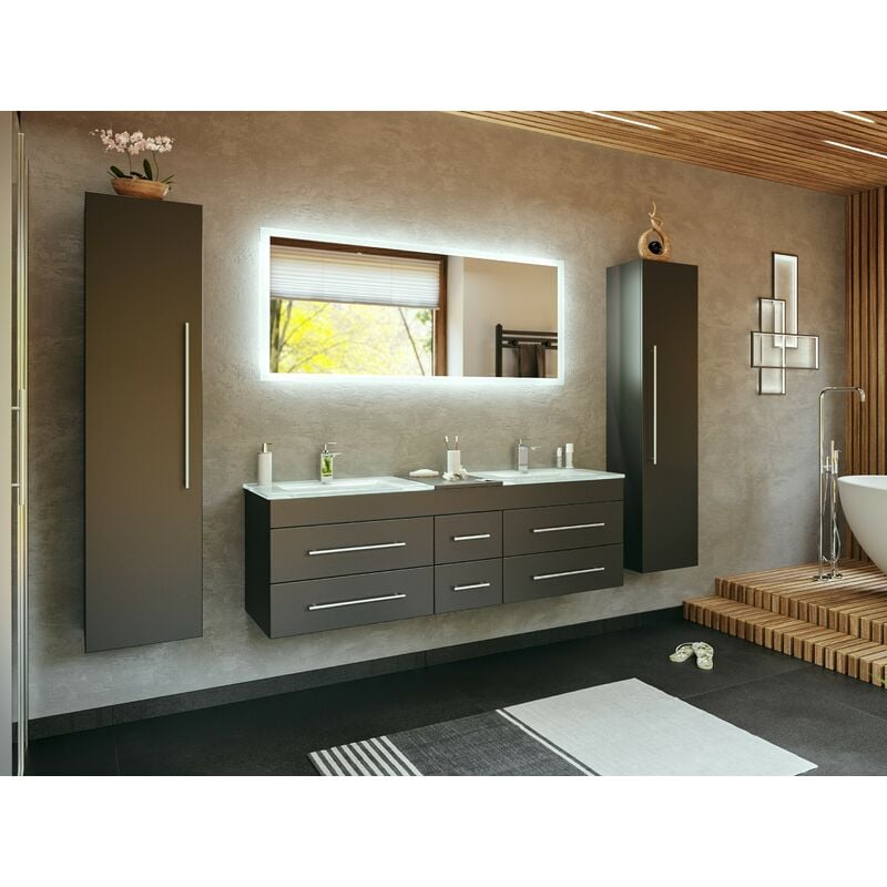 

Set de baño Vitro XL 4U incl. lavabos cristal, espejo LED Negro satinado