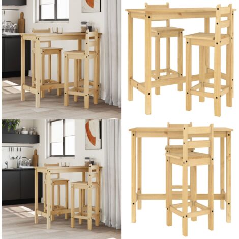 Set de bar 3 piezas madera maciza de pino - Barra de madera - Mesa de bar