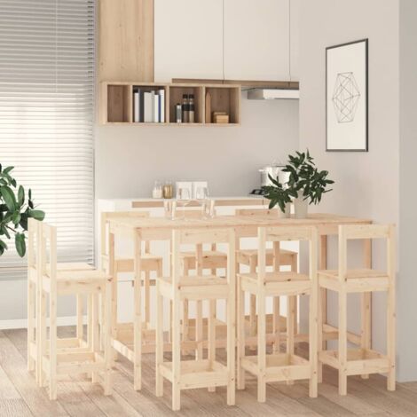 Set de bar 9 piezas madera maciza de pino vidaXL