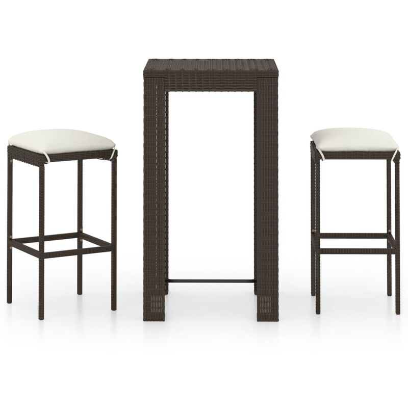 

Set de bar de jardín 3 piezas y cojines ratán sintético marrón