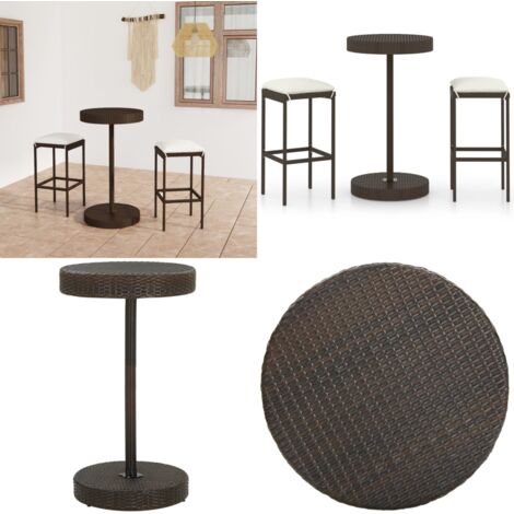 Set de bar de jardín 3 piezas y cojines ratán sintético marrón - Cojín de asiento - Taburete de jardín