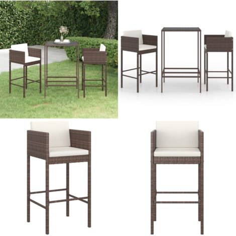 Set de bar de jardín 3 piezas y cojines ratán sintético marrón - Cojines de bar - Barra de jardín