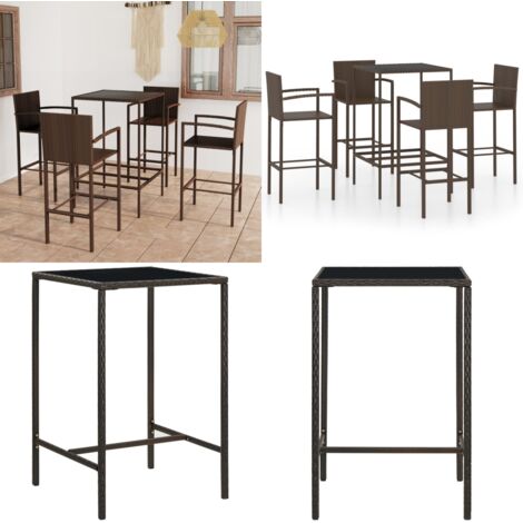 Set de bar de jardín 5 piezas y cojines ratán sintético marrón - Cojines para bar - Mesa de jardín