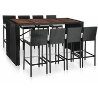 Set de bar jardín 9 pzas cojines ratán sintético acacia maciza