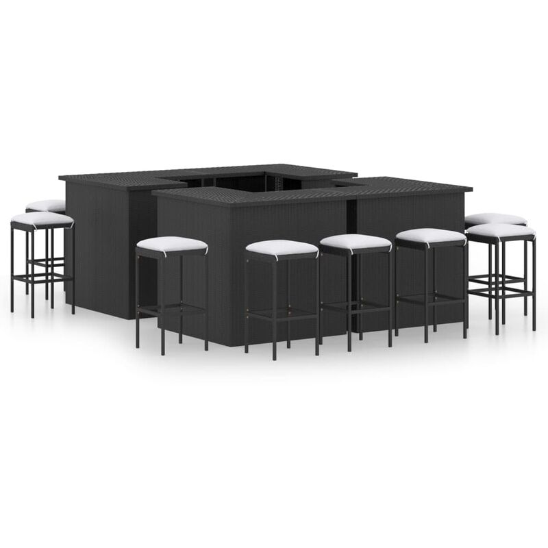 

Set de bar para jardín 16 piezas cojines ratán sintético negro