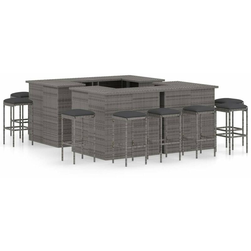 

Set de bar para jardin 16 piezas y cojines ratan sintetico gris